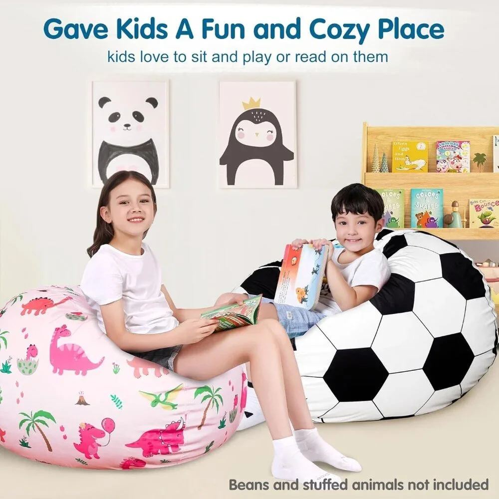 Stuffed Animal Storage Bean Bag Chair Cover for Kids, Soccer Zipper Beanbag Chai - Picture 6 of 6